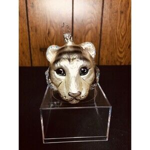 Vintage Blown Glass White Tiger Cinge’s RARE Made In Germany Christmas Ornament